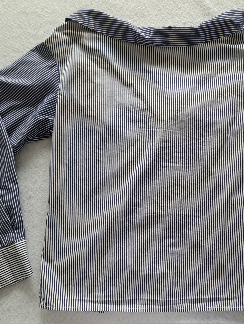 H&M 100% Cotton Navy Blue and White Striped Off-Shoulder Button-Down Shirt - Picture 3 of 14